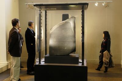 The Rosetta Stone in the British Museum in London. Getty Images