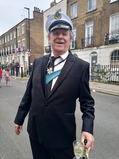 Camden resident Paul Watkins dressed up in the fleet admiral's uniform, a nod to King Charles’s honorary appointment to the highest rank in the Royal Navy. Photo: Persy Pearl