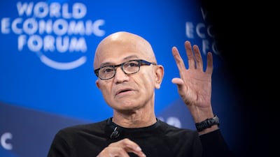 Satya Nadella, chief executive of Microsoft, speaks at the World Economic Forum in Davos, Switzerland, on January 20. EPA
