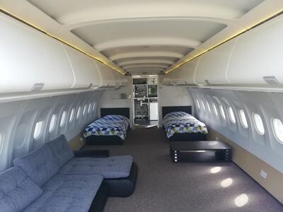 The interior of the former Etihad jet. Courtesy Apple Camping