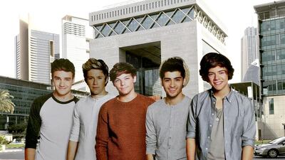 Cardboard cutouts of the members of One Direction - Harry Styles, Niall Horan, Zayn Malik, Liam Payne and Louis Tomlinson - visit tourist hot spots in Dubai. Pawan Singh / The National