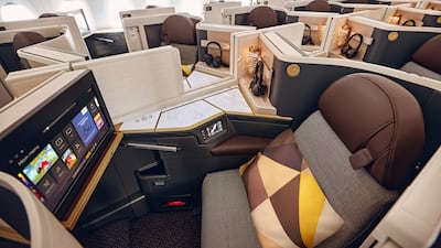 Etihad's new business class cabin on the new A350-1000.