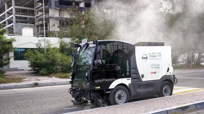 A Tadweer street sweeper in action at the Plant Market.