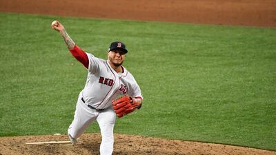 London, ENG; Boston Red Sox pitcher Hector Vasquez during the seventh inning against the New York Yankees at London Stadium. Mandatory Credit: Steve Flynn-USA TODAY Sports