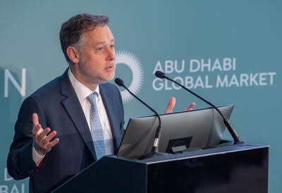Pierre-Etienne Franc, chief executive of Hy24, speaks at the Abu Dhabi Hydrogen Investment Forum at The Abu Dhabi Global Market. Ryan Lim / The National