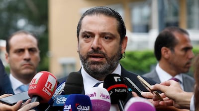 Saad Hariri speaks to the press after the closings arguments at the Special Tribunal for Lebanon at The Hague. EPA