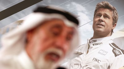 Actor Ahmed Al Jasmi in the foreground, as people attend the premiere of the F1 film, starring Brad Pitt, at Yas Marina Circuit, Abu Dhabi. Chris Whiteoak / The National