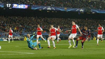 Neymar scores the first goal for Barcelona. Reuters / Albert Gea