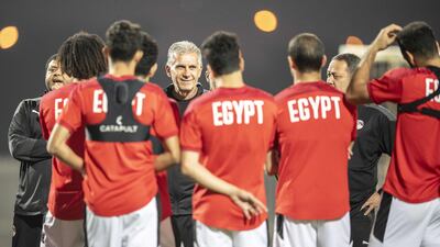 Egypt head coach Carlos Queiroz talks to his players. AFP