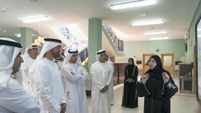 Sheikh Mohamed bin Zayed is seen with Sheikh Hazza bin Zayed Al Nahyan, Vice Chairman of the Abu Dhabi Executive Council, Sheikh Mansour bin Zayed Al Nahyan, UAE Deputy Prime Minister and Minister of Presidential Affairs and HE Jaber Al Suwaidi, General Director of the Crown Prince Court - Abu Dhabi. Rashed Al Mansoori / Crown Prince Court - Abu Dhabi