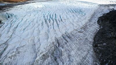 An aerial view of the retreating Russell Glacier on Greenland. Getty