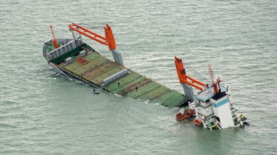 A 2015 picture showing the Dutch cargo vessel 'Flinterstar' sinking. A cargo ship carrying 130 passengers has gone down off the coast of Madagascar, killing at least 17 people. Photo: AFP