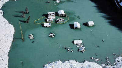 The partly flooded village of Blatten, Switzerland, following recent snow, five months after it was hit by a landslide. AP