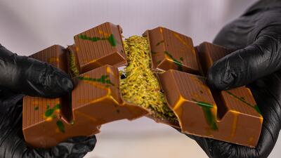 Dubai chocolate, filled with pistachio cream and crunchy kataifi pastry, has sparked an imitation industry. Getty Images