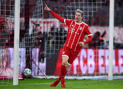 Bayern Munich striker Robert Lewandowski joins Lionel Messi, Cristiano Ronaldo, Harry Kane, and Edinson Cavani in scoring 50 or more goals. Michael Dalder / Reuters
