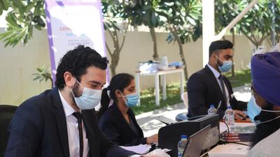 People register to get vaccinated at Bareen International Hospital in Mohamed bin Zayed City in Abu Dhabi. Courtesy: Bareen International Hospital