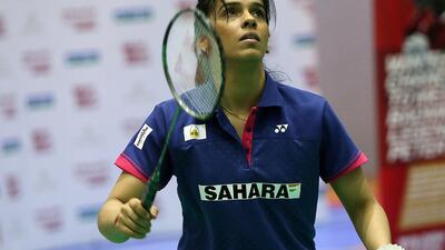Saina Nehwal, who was the guest of honour at the Shuttle Time Dubai Schools Championships final plays with the kids in Dubai on April 29, 2015. Satish Kumar / The National