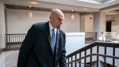 Senator John Fetterman at the Capitol in Washington, on February 14, before he sought inpatient treatment for clinical depression. AP
