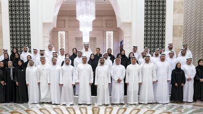 President Sheikh Mohamed, Sheikh Mohammed bin Rashid, Vice President and Ruler of Dubai, and other senior figures attend the National Experts Programme graduation ceremony in 2019.