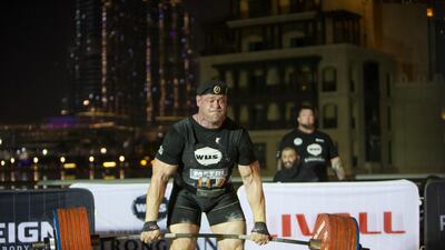 A Russian contestant lifts 420 kg at the World's Ultimate Deadlift, Burj Plaza, Dubai.