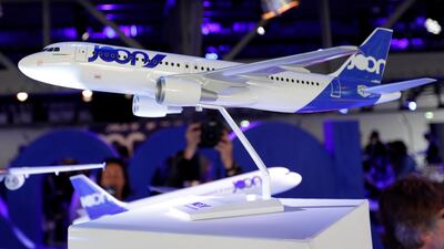 The logo of Air France's new Joon lower-cost airline is pictured on a model in Paris, France. Charles Platiau/Reuters