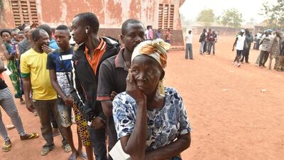 Voters wait in line at a polling station in the PK5 Muslim district of Bangui, the capital of the Central African Republic, on December 29, 2015. Issouf Sanogo / AFP