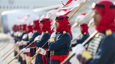 The Bahrain Guard of Honour participate in the departure of Sheikh Mohamed