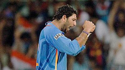 Yuvraj Singh also took two wickets, that hastened West Indies collapse after they looked on course to win. Gurinder Osan / AP Photo