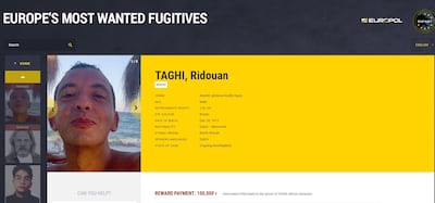 Ridouan Taghi's wanted poster on eumostwanted.eu. Image: Europol