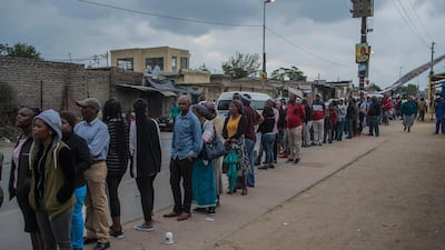 South Africans queue to cast their votes in Diepsloot, near Johannesburg on Wednesday, May 8, 2019. AP