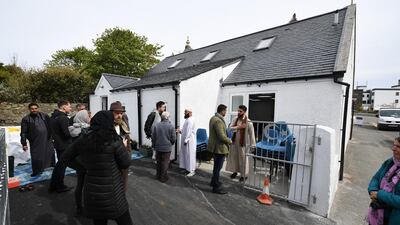 Members of the Muslim community attend the opening of the first mosque built on the Western Isles on May 11, 2018, Stornoway, Scotland. The former derelict building was converted into the UK's most northern mosque. Jeff J Mitchell / Getty