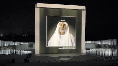 A video interview with Sheikh Nahyan bin Mubarak, UAE Minister of State for Tolerance is displayed during the inauguration of The Founder's Memorial. Hamad Al Mansoori for The Crown Prince Court - Abu Dhabi