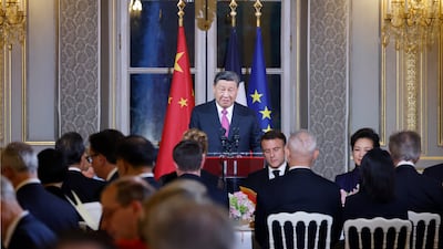 Mr Xi speaks during the official state dinner. EPA