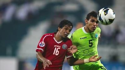 Walid Abbas, right, held lead an Al Shabab team lacking their big names to challenges Al Ittifaq in their Asian Champions League match at Maktoum bin Rashid Stadium.