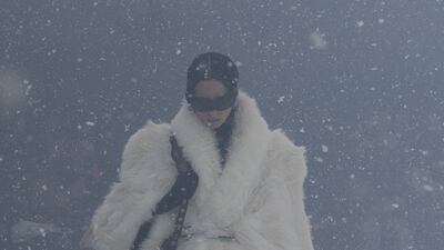 A model wearing a huge, faux-fur coat.