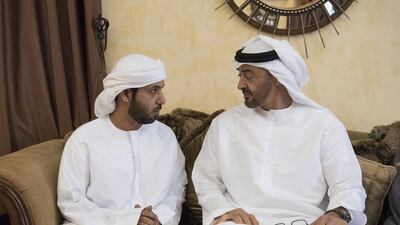 Sheikh Mohammed bin Zayed, Crown Prince of Abu Dhabi and Deputy Supreme Commander of the Armed Forces, offers condolences to the family of Juma Al Kaabi, the UAE Ambassador to Afghanistan who died from injuries sustained in the Kandahar terrorist attack. Hamad Al Kaabi / Crown Prince Court - Abu Dhabi