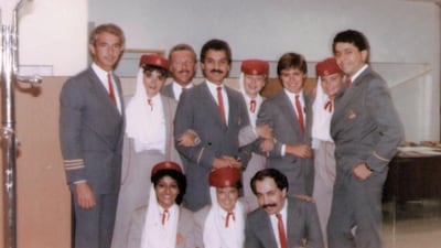 Emirates cabin crew in the 1980s. The 1990 Emirates ordered three more Airbus A310-300s at the Asean Aerospace exhibition in Singapore. Then, in 1991, it began services to the busiest international hub in the world – London Heathrow before ordering seven Boeing 777s, with an option for seven more. Courtesy Emirates