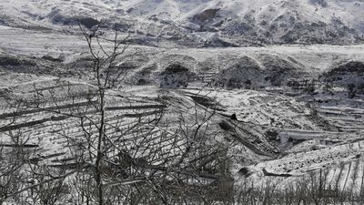 Fields covered with snow in the region of Dahr al-Baidar, east of Beirut. Joseph Eid / AFP