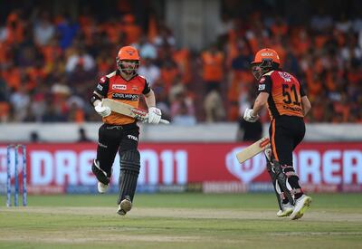 Sunrisers Hyderabad openers David Warner, left, and Johny Bairstow put on a 131-run partnership against Kolkata Knight Riders. AP