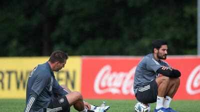 Niklas Suele and Ilkay Guendogan look on during a training session at ADM-Sportpark ahead of Germany's Uefa Nations League group stage match against Spain. Getty Images