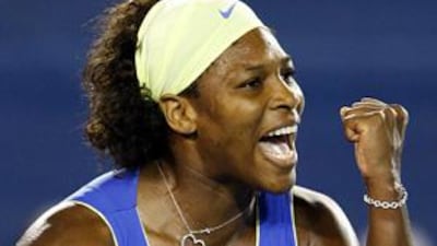 Serena Williams shows her delight at reaching the semi-finals of the women's Australian Open.