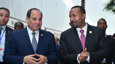 Egyptian President Abdel Fattah El Sisi, left, met Prime Minister of Ethiopia Abiy Ahmed. EPA