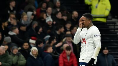Tottenham's Steven Bergwijn celebrates after scoring his side's opening goal. AP