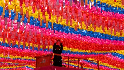 Preparations get under way for the Buddha's birthday at Jogyesa Temple in Seoul. EPA