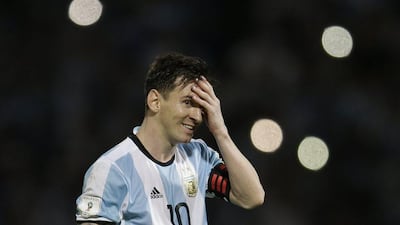 Argentina's Lionel Messi smiles during a 2018 World Cup qualifying soccer match against Bolivia in Cordoba, Argentina, Tuesday, March 29, 2016. (AP Photo/Natacha Pisarenko)