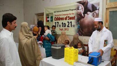 Sheikh Mohammed bin Zayed, Crown Prince of Abu Dhabi, ordered the launch of a polio and measles vaccination campaign for 20,000 children in Pakistan in September 2012. Courtesy Wam