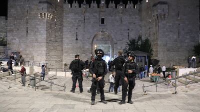 Israeli police at the scene where the incident took place near Damascus Gate in East Jerusalem. Photo: EPA