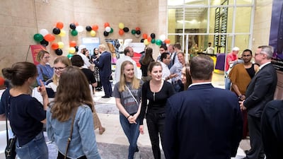 Guests at the inauguration of the Emirati-German Buddy Bear "Sadeeq" at Abu Dhabi Mall.