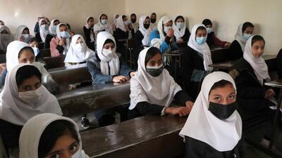 Afghan schoolgirls in Herat, Afghanistan, where they have been banned from singing in choirs in public. EPA