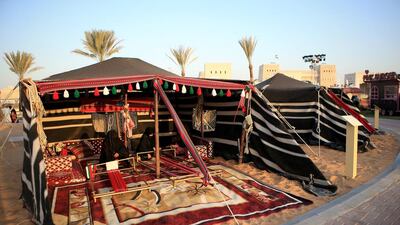 Stalls at the UAE pavilion on the opening day of Sheikh Zayed Heritage Festival in Abu Dhabi. Ravindranath K / The National